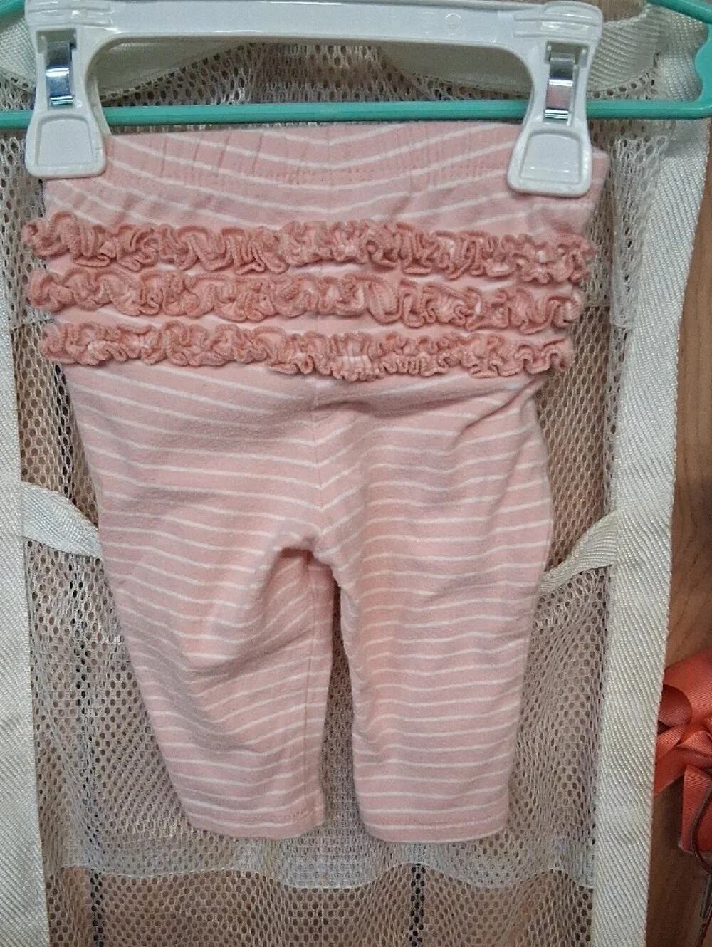 Old Navy Pink & White Stripe Ruffle Capri Leggings